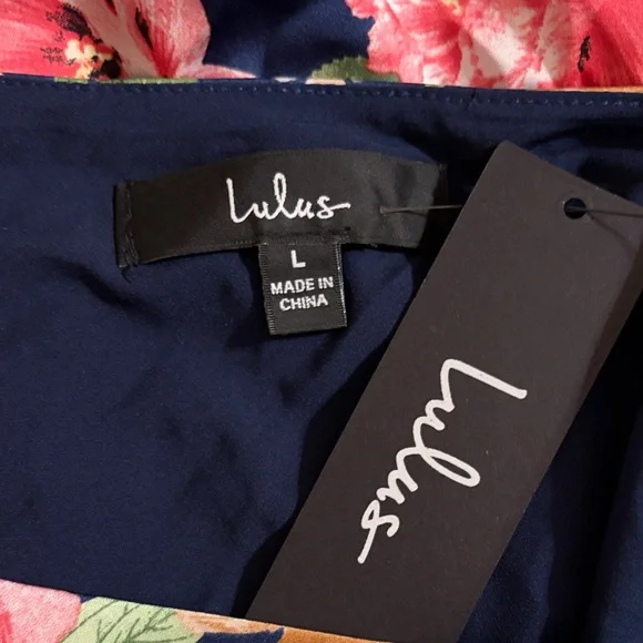 Lulu's Navy Floral One Shoulder Dress - Blue and Pink - Picture 8 of 10
